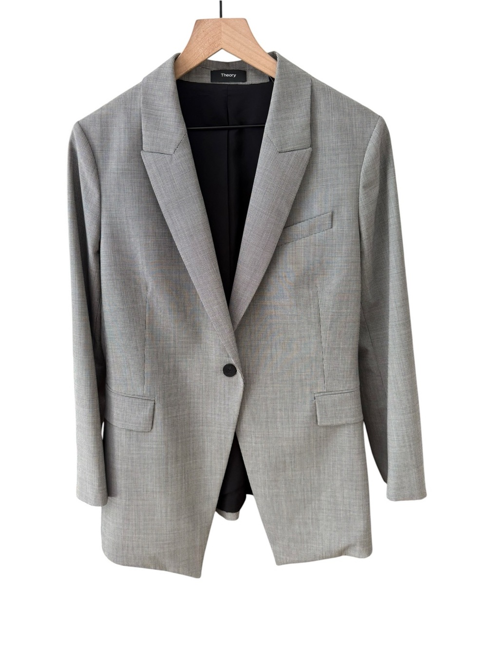 Theory Etiennette B Traceable Wool Houndstooth Blazer Gray Black 12 Tailored